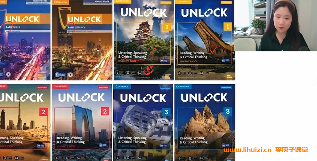 剑桥英语综合技能突破:楠姐Unlock1录播课120讲(听说读写+批判思维)插图(2) 此图像的alt属性为空;文件名为楠姐剑桥原版英语2_1-1024x520.png